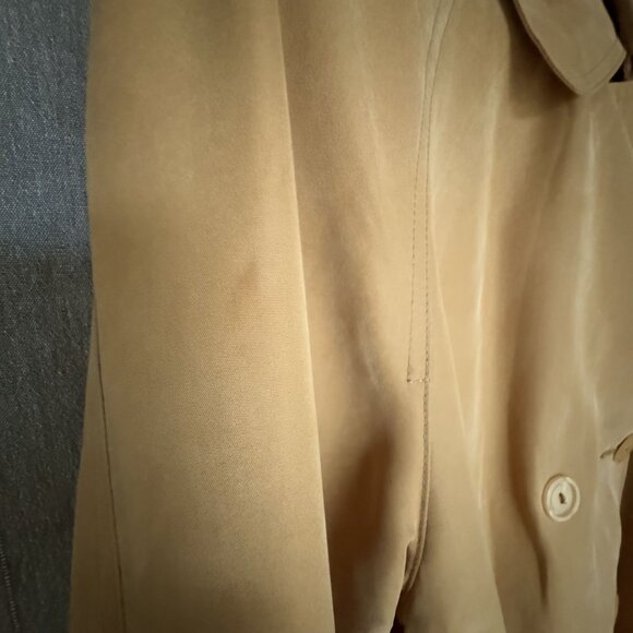 90s Vintage Jones New York Tan Rayon Lined Belted Maxi Trench Coat Size Large - Picture 13 of 17
